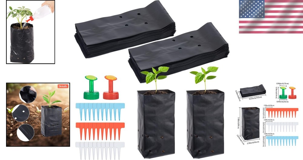 Complete Nursery Grow Bag Set with Labels & Sprinklers