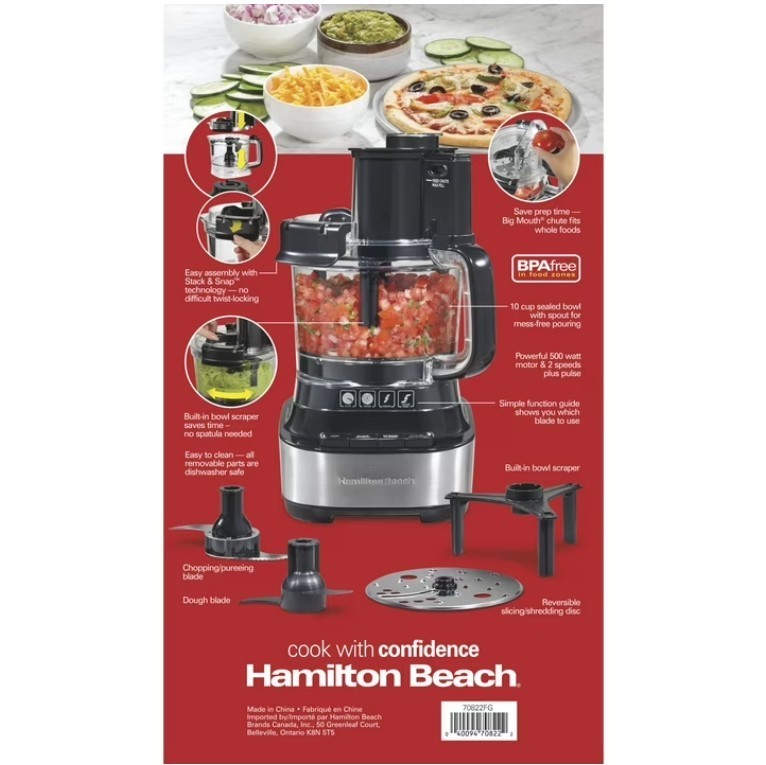 Hamilton Beach 10 Cup Stack And Snap Food Processor With Bowl Scraper Black New