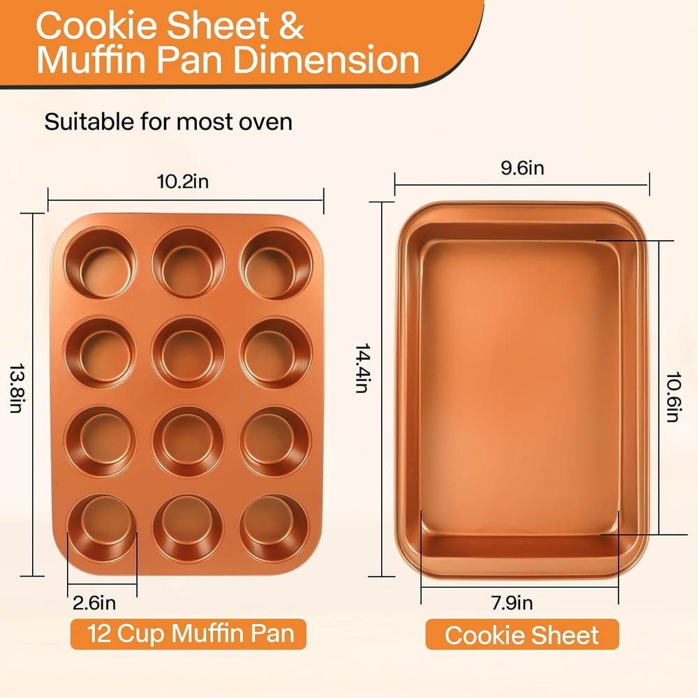Baking Pans Set 6-Pieces, Non Stick Bakeware Set Stackable, with Cookie Sheet, M