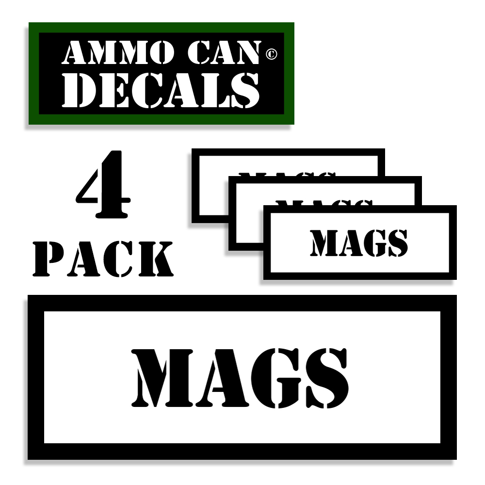 MAGS Ammo Can Decals Ammunition Ammo Can Labels 3"x1.15" Vinyl  4 pack WT