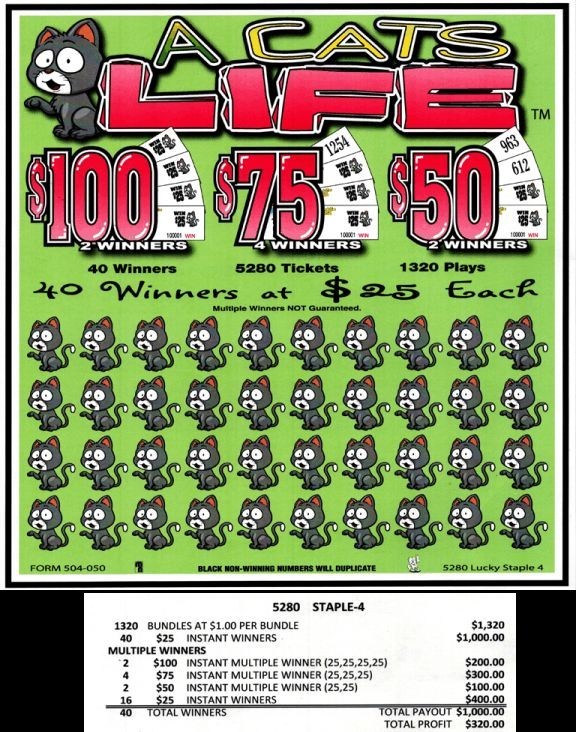 A Cat's Life - Jar Tickets Pull Tabs Instant Bingo Bar Fundraiser Game Bundle