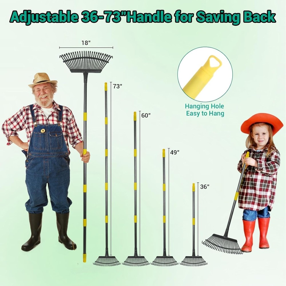 Pro-Level Leaf Rake with Extendable Handle & Reusable Garden Bag - 18'' Wide