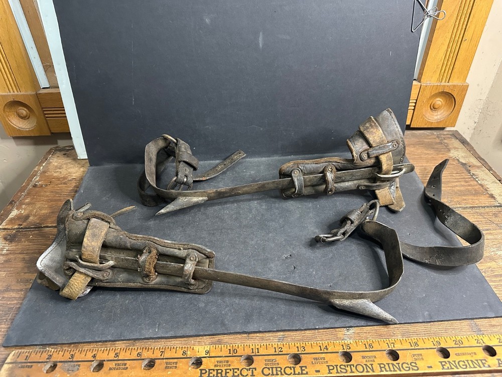 Vintage Set Bashlin Pole Climber Gaffes, Bashlin Leathers, Spikes