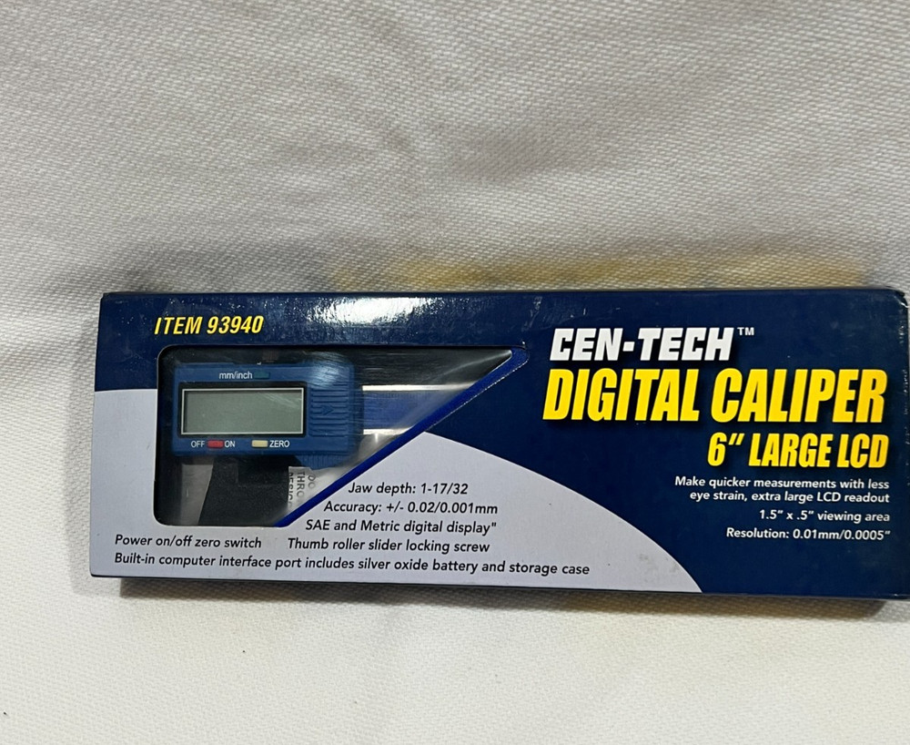 Cen-Tech 6" Digital Caliper LCD Display Model #93940 on/off switch Hard case