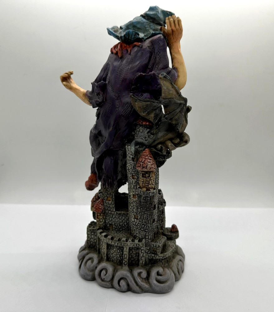 9" Floating Witch Over Castle & Bat Resin Figure