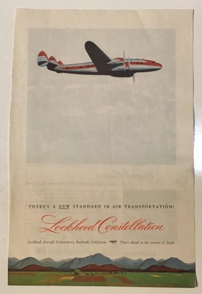 Lockheed Constellation New Standard in Air Transportation! Advertisement 1945