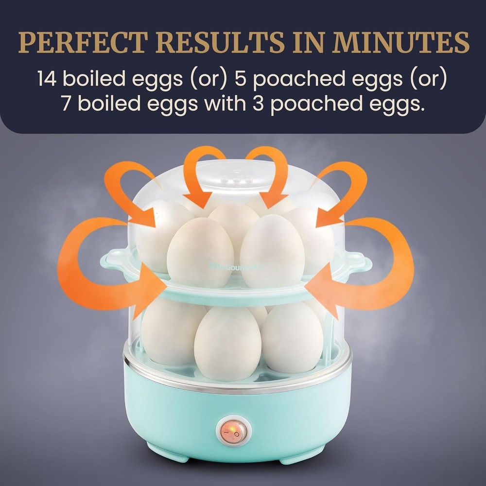 Easy Egg Cooker 14-Egg Capacity Stainless Steel Auto Shut-Off
