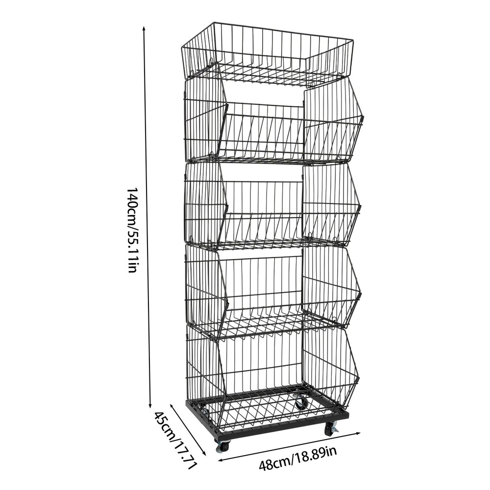 5 Tiers Wire Grid Retail Display Shelf Merchandise Display Rack Stand W/ Wheels