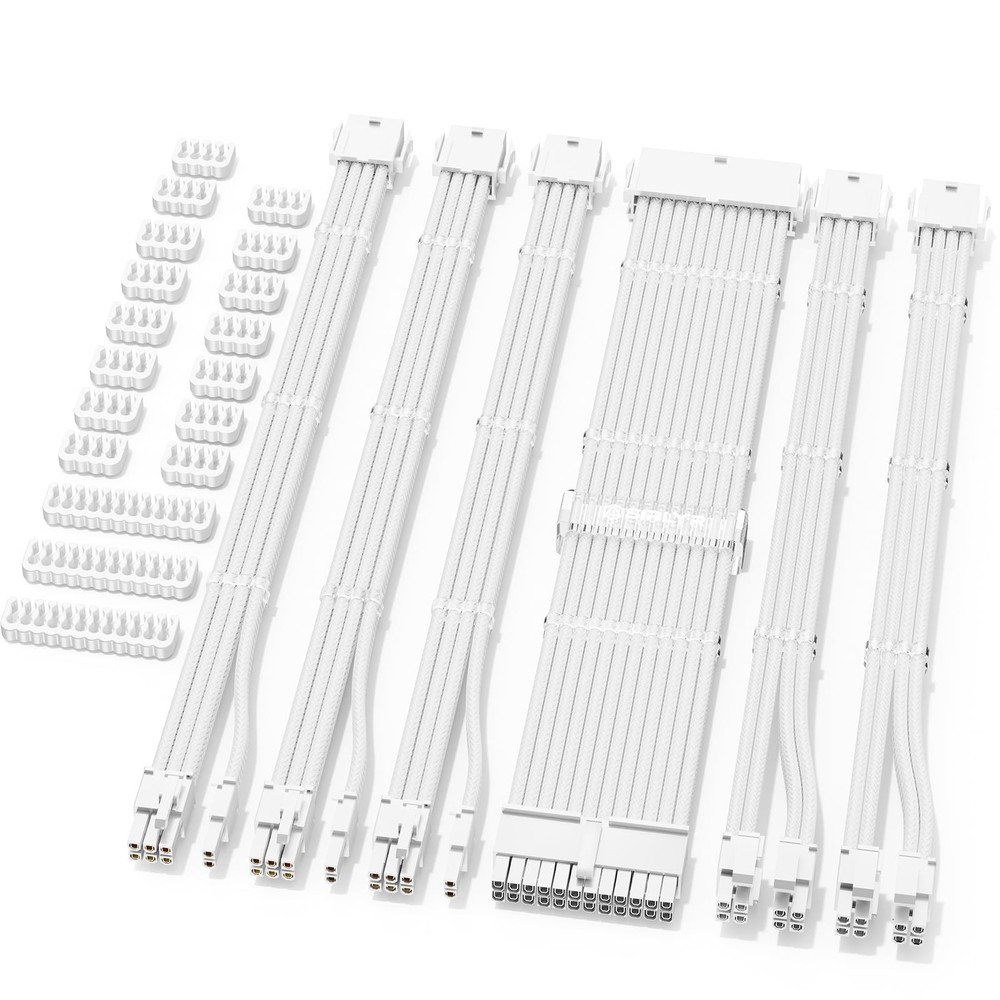 Sirlyr White PSU Extension Cable Kit,PC Power Supply 6 PCS, Bright