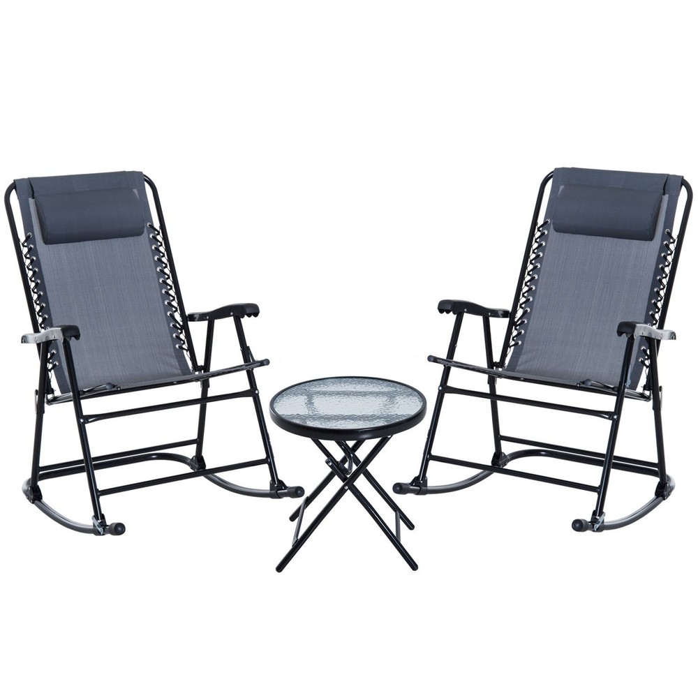 Portable Folding Bistro Set 2 Rocking Chairs 1 Side Table 18"Dia
