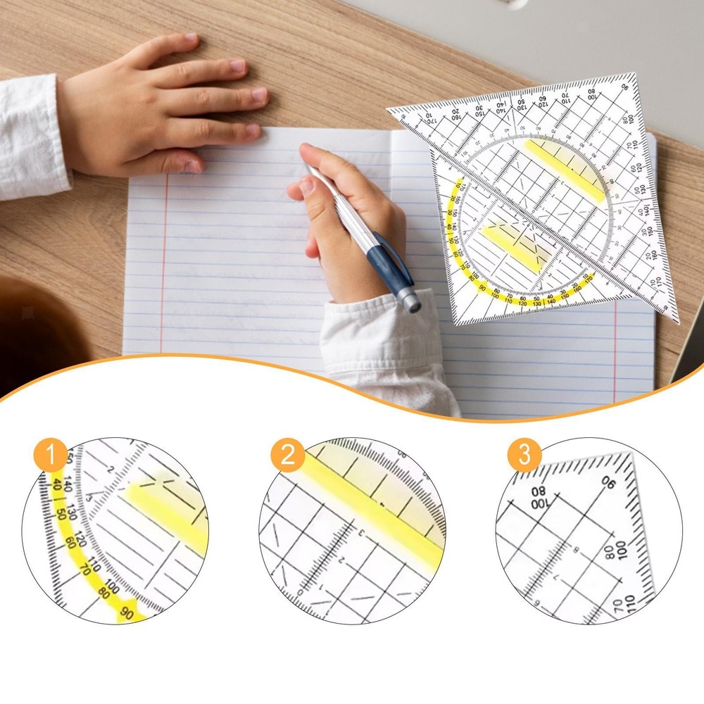 2x Set Square Protractor with Detachable Handle Measurement Tool Geometry