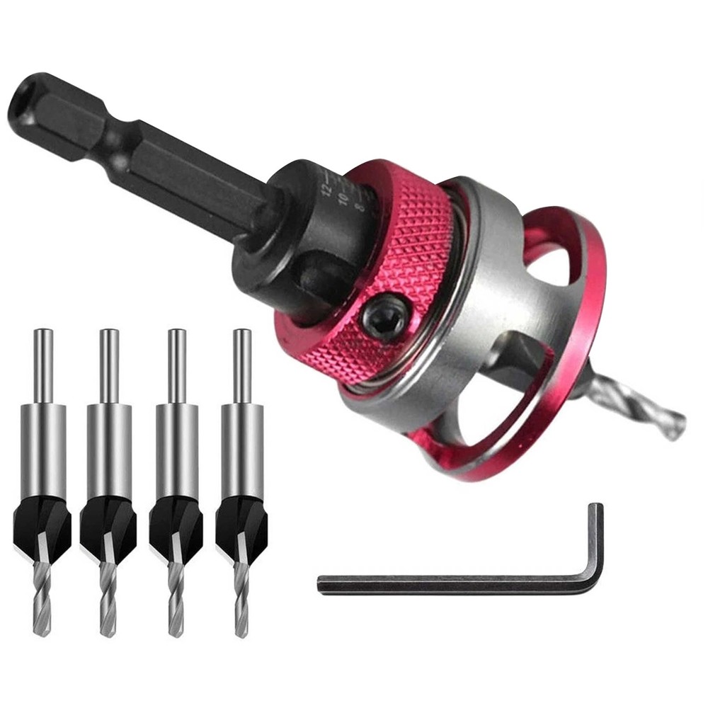 6PCS Hex Shank Countersink Drill Set Adjustable Depth for Hand Drill Bench Drill