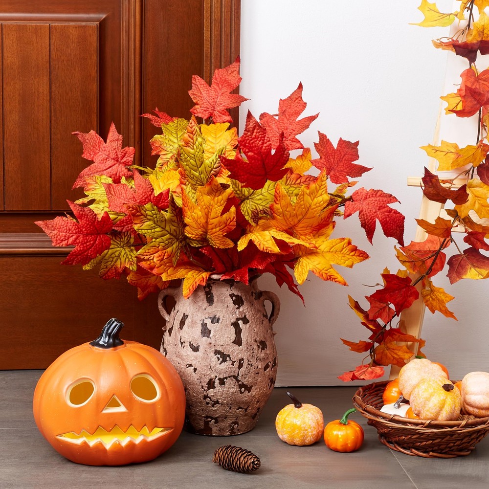 Sahoottie 6 Pcs Fall Leaves Stems Maple Silk 17.5 inches, Mixed