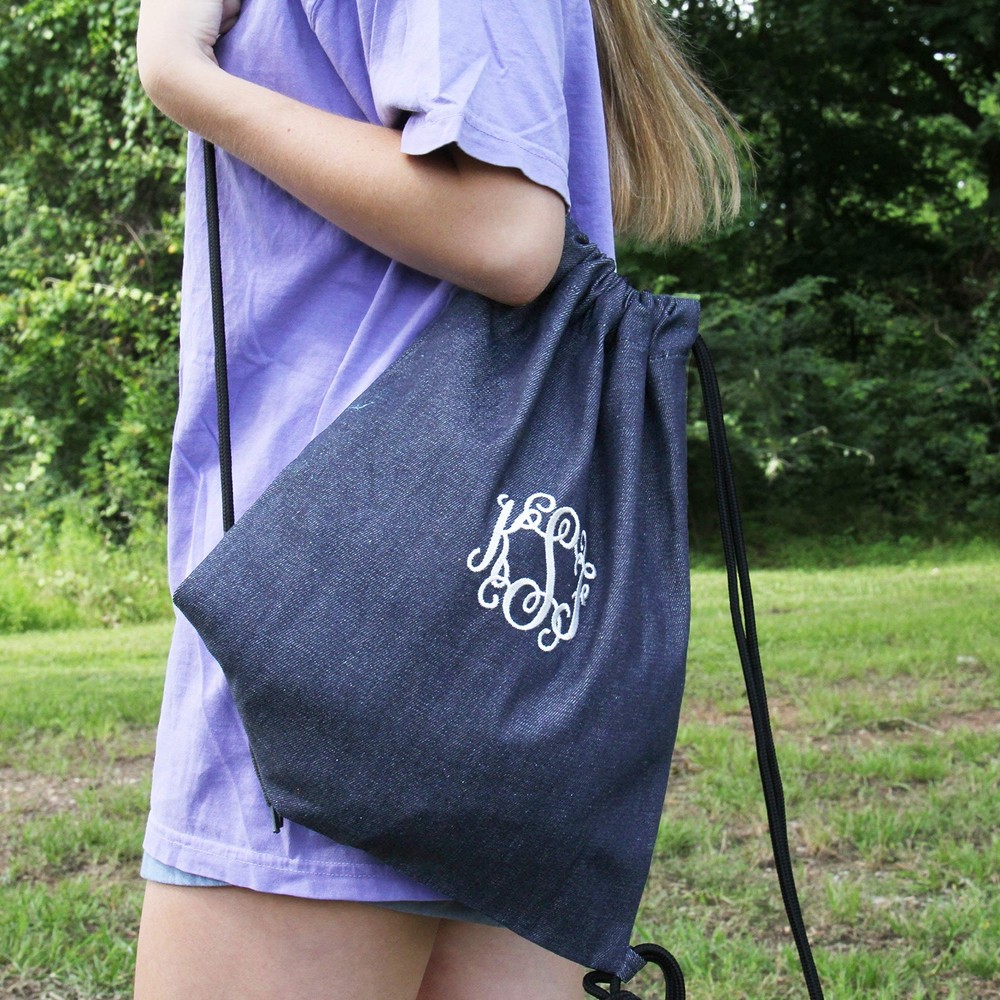 Threadart 100% Cotton Drawstring Backpacks - 3 Pack - Denim 15.75" x 13.75"
