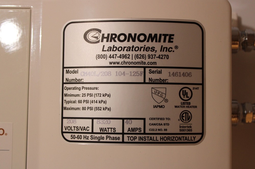 Chronomite CM-40L/208 - 104-125F 8320Watt 208 Volt 40 Amps Electric Water Heater
