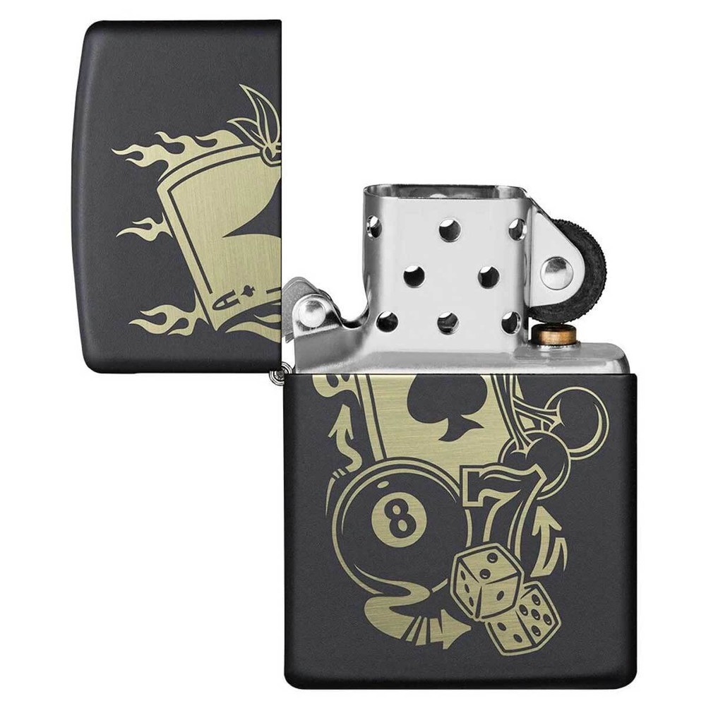 Zippo Windproof Lighter Gambling Design Black Matte Finish Refillable 49257
