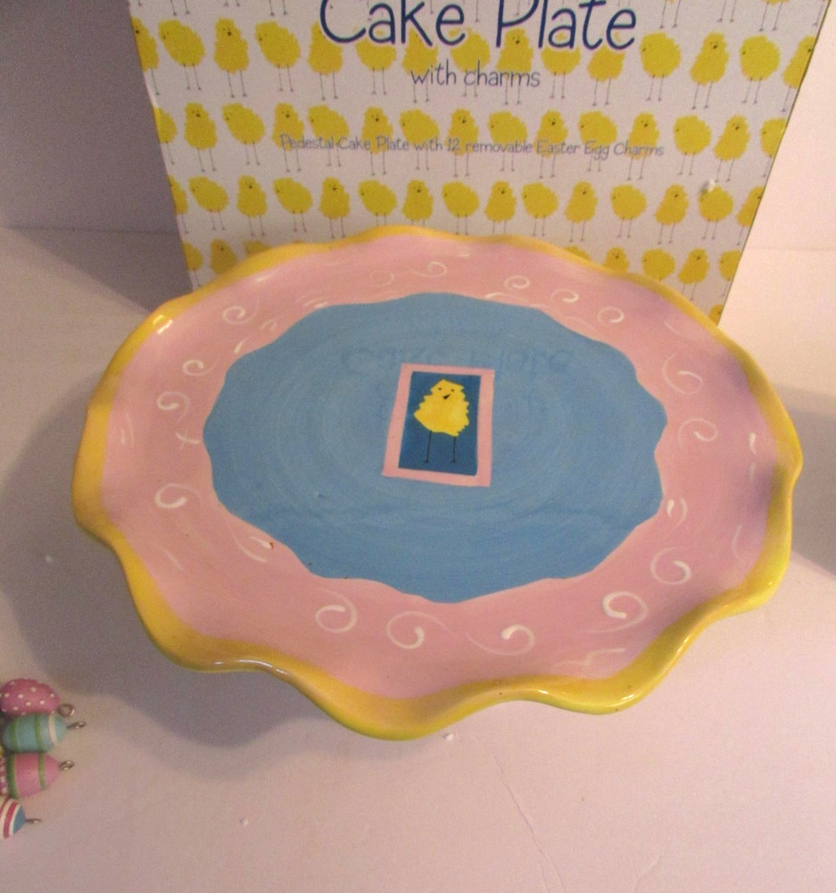 Boston Warehouse Pedestal Cake Plate W/ 10 Removable Easter Egg Charms