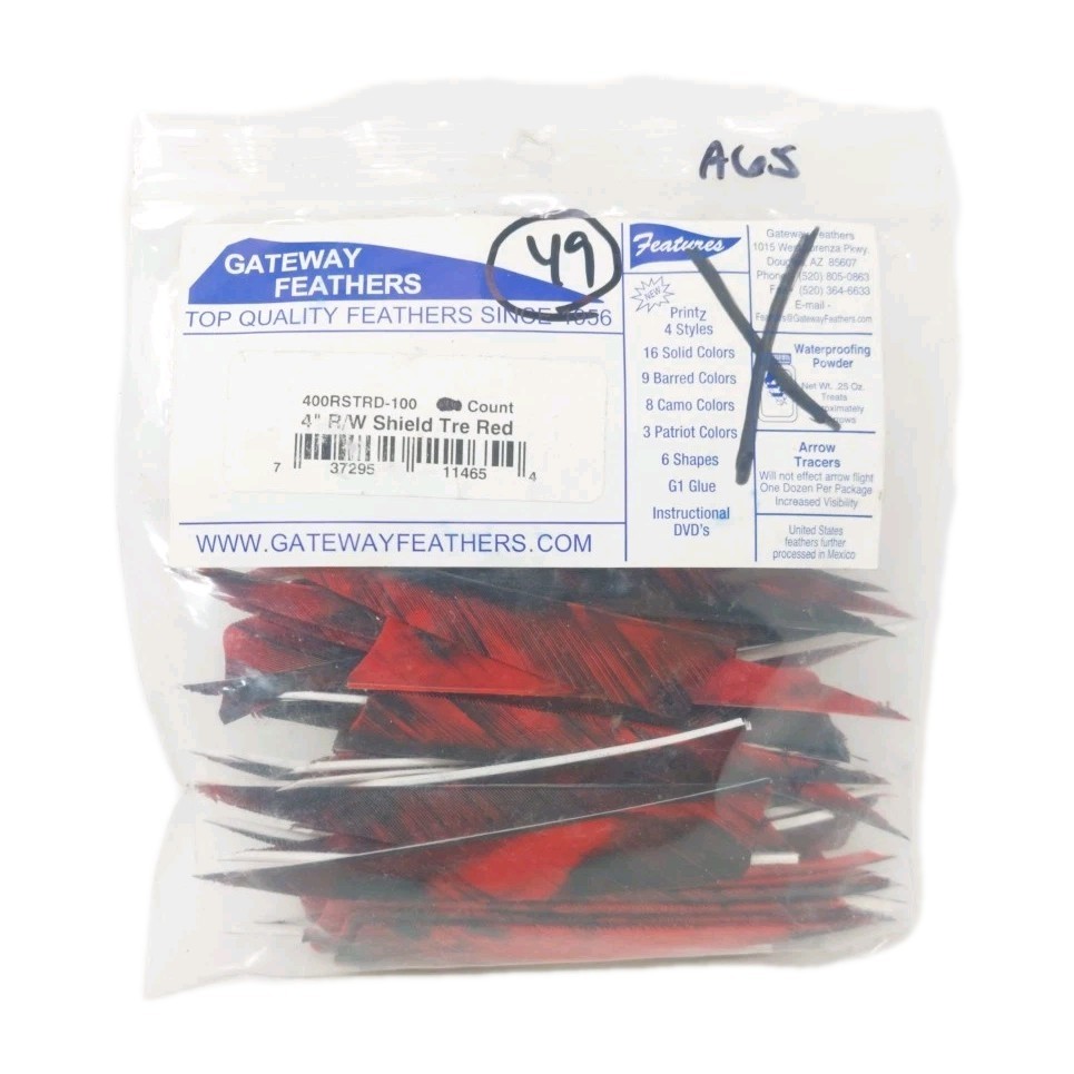 49 Count Gateway Archery Arrow Feathers 4" Right Wing Shield: Camo Tre Red