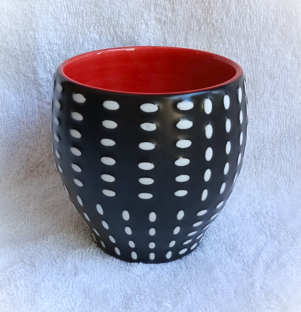Starbucks Black White Dotted Mug Red Inside 2008 Bone China