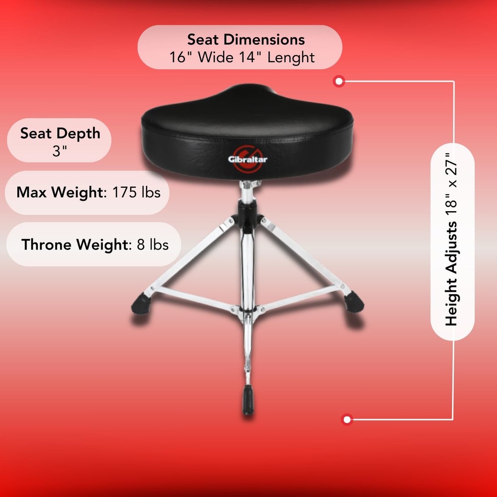 Drum Throne with Adjustable Height Motorcycle-Style Seat, Double-Braced Legs,...