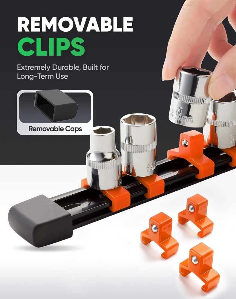 Heavy Duty 3PC ABS Socket Organizer - Holds 45 Sockets with Customizable Rails