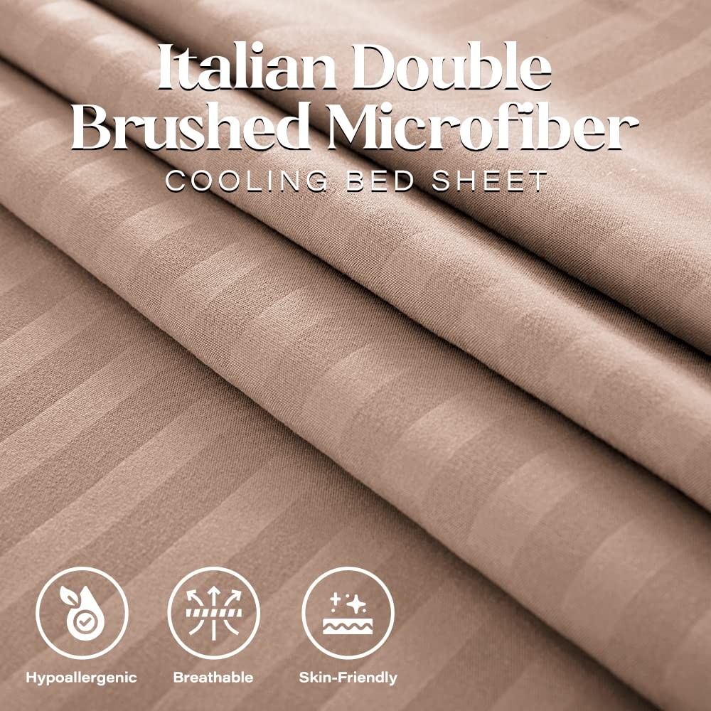 Queen Sheet Set - 4-Piece Striped Queen Size Bed Sheets - Soft & Cooling Deep...