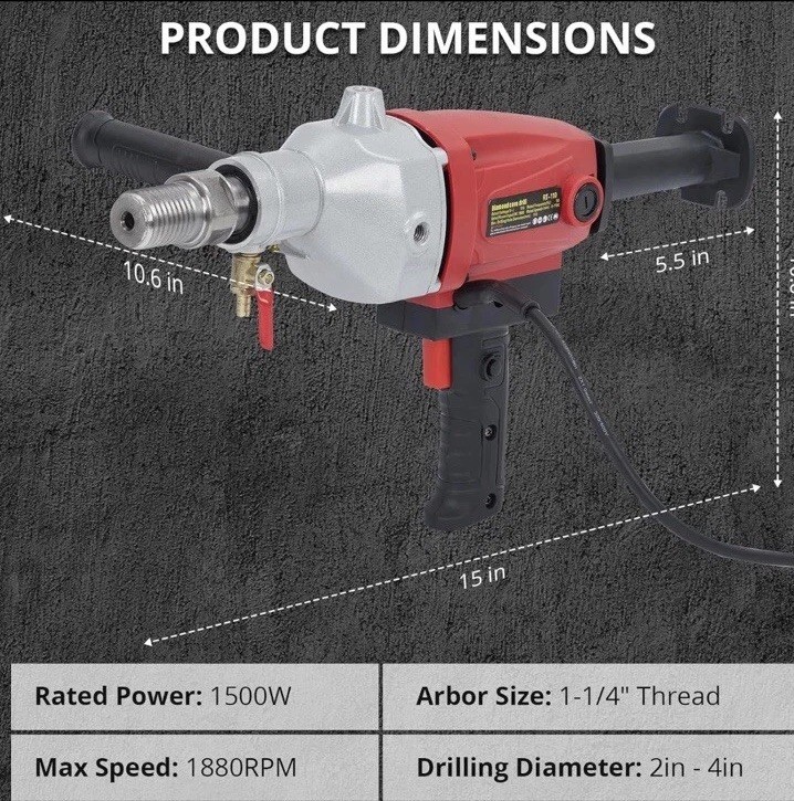 Diamond Core Drill Machine 2” Handheld Concrete Drill Rig Bit 1500W,Excellent