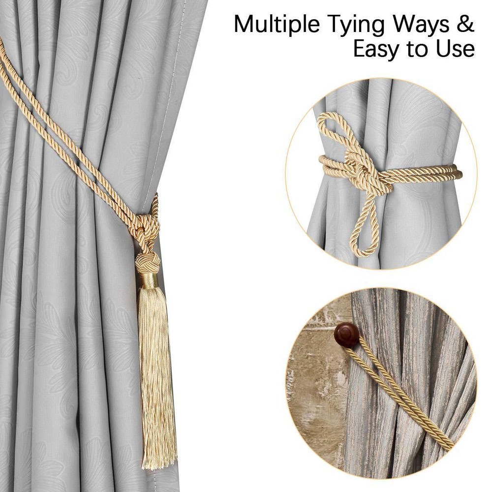 2/4Pcs Curtain Tassel Tiebacks Durable Window Tie backs Rope Holdbacks Window US
