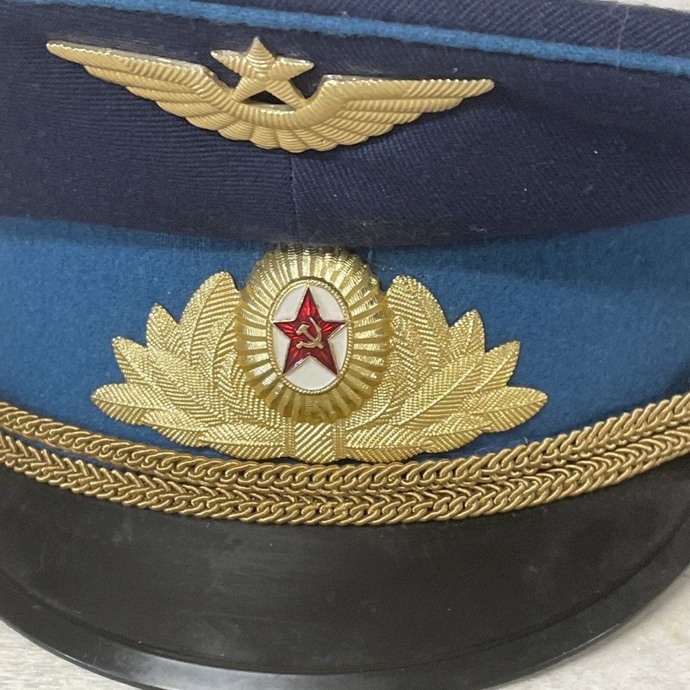 VTG Soviet Parade Uniform Pilot Visor Cap Blue Band Soviet Air Force Fast Ship