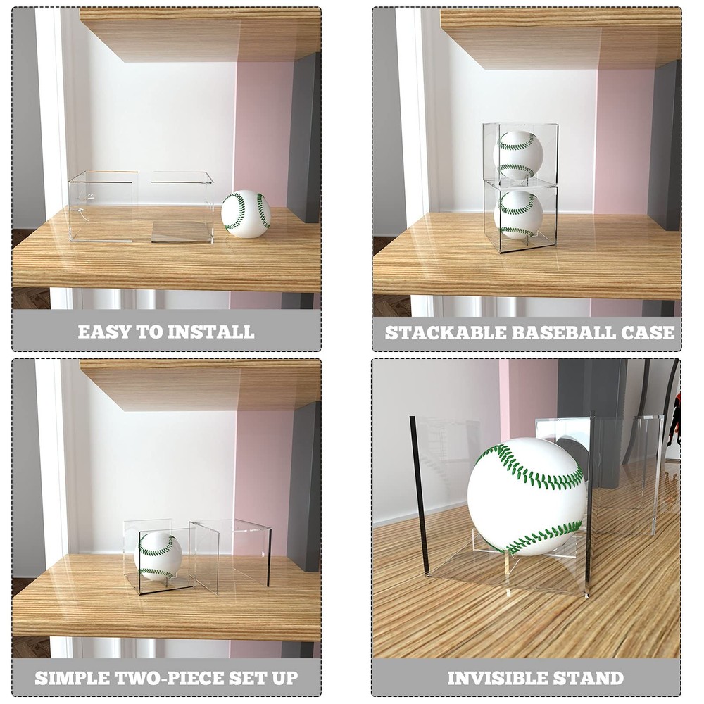 VOLEAAR 4 Pack Baseball Display Case, UV Protected 4 PACK (Color Box), Clear