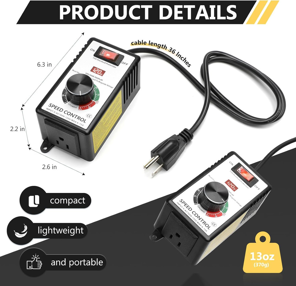 Variable Motor Speed Controller AC 100V-120V 15A, 4000W Speed Control Switch Reg