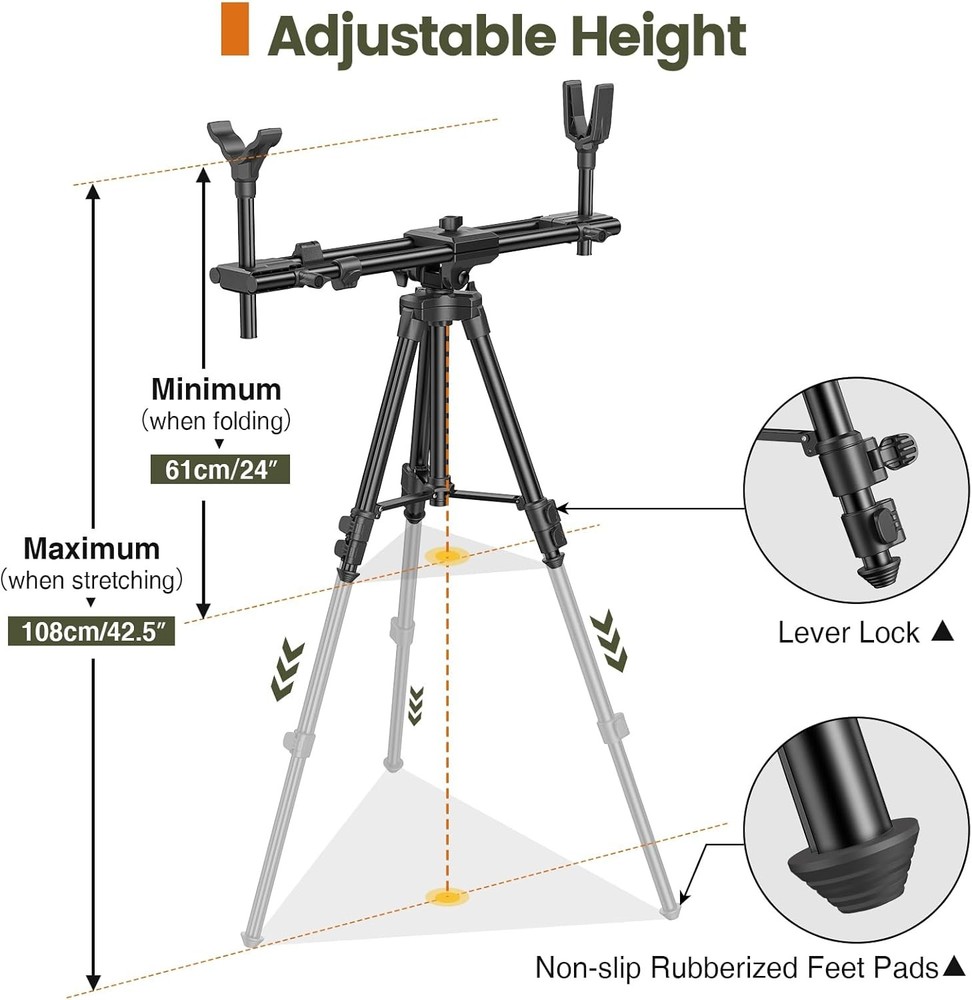 Hunting Rests, Shooting Tripod with Dual Frame, Flexible Orientation
