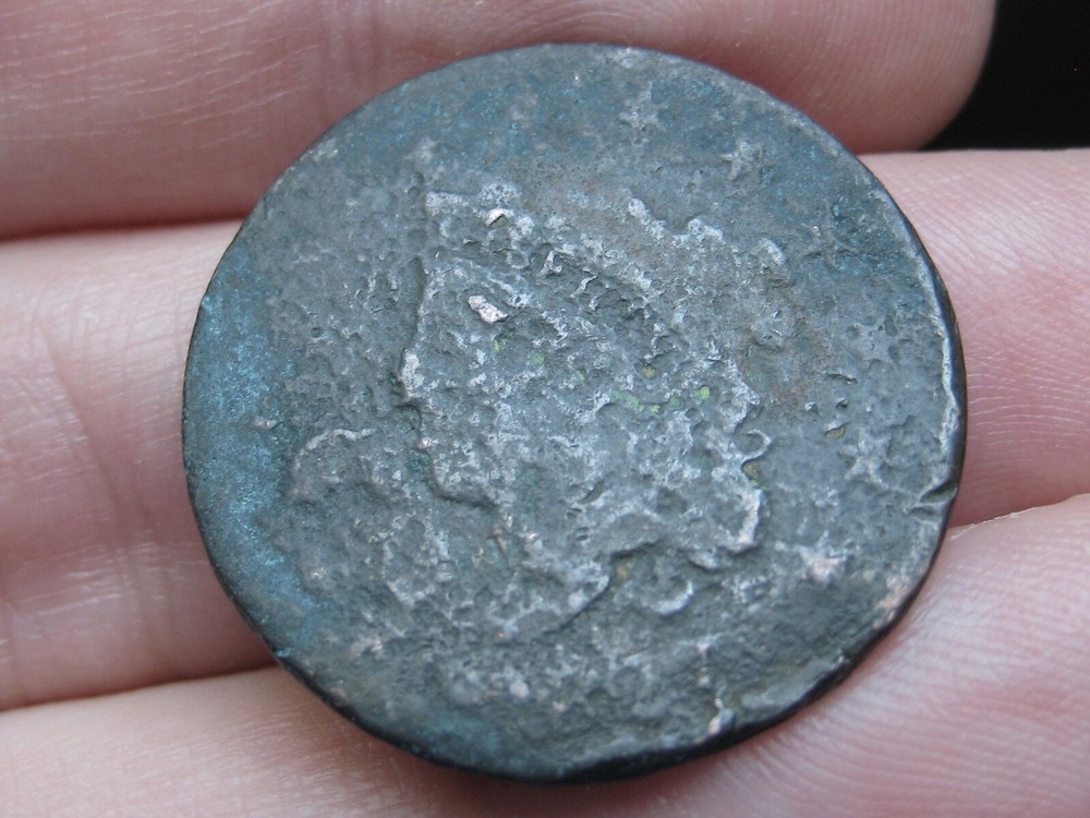 1827 Matron Head Large Cent Penny- Shipwreck Effect, Thin Planchet- 7.1 Grams