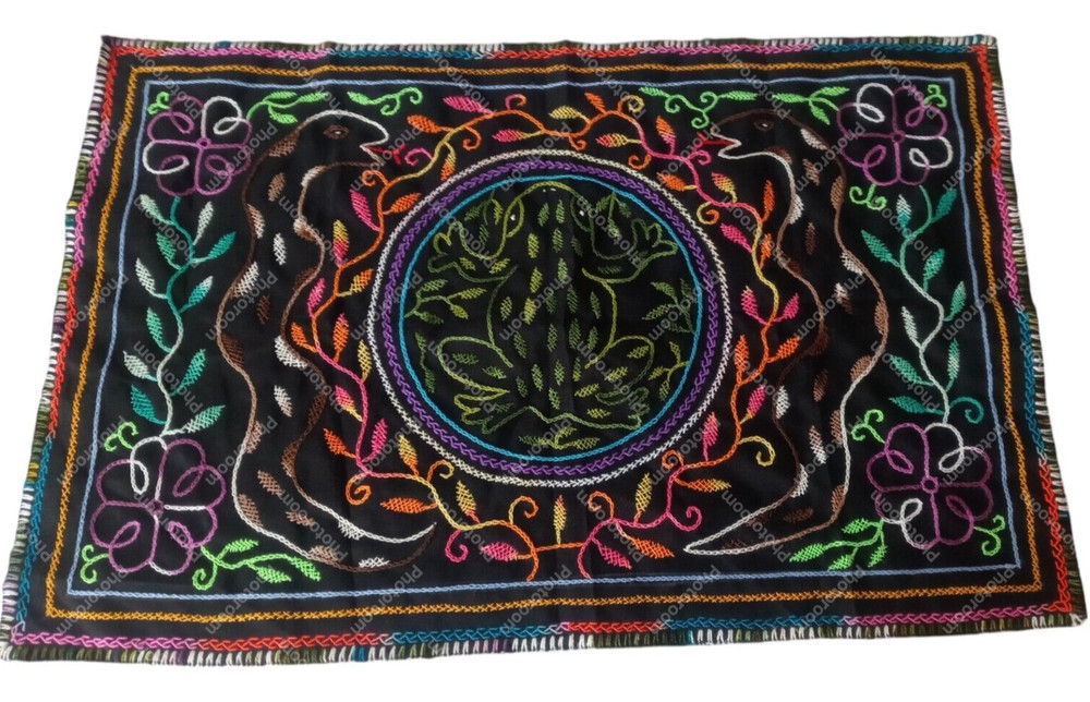 Shipibo Blanket Hand Embroidered Snake Toad Amazon Jungle