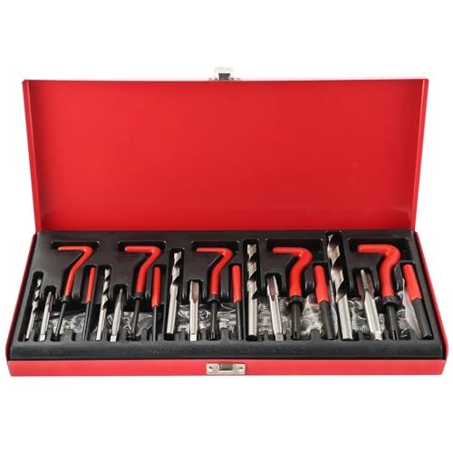 131PCS Thread Repair Kit with HSS Drill Bits, Taps & Inserts for M5-M12 Screw