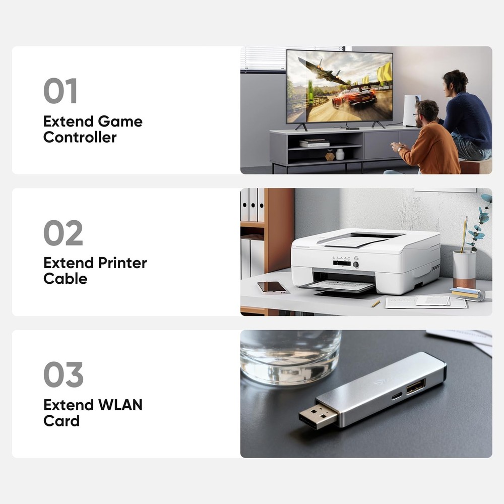 JasRoum Short USB Extension Cable Right Angle & Left 5Gbps Data A 8 inch