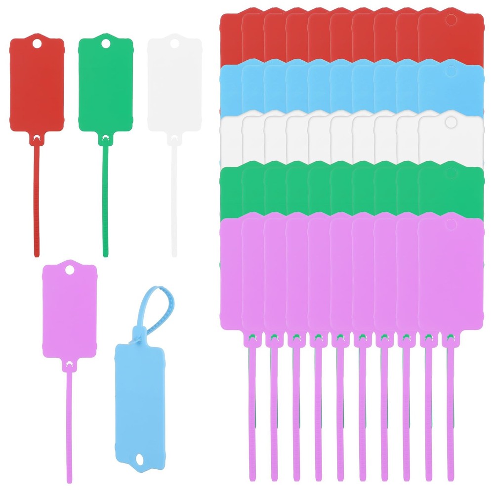 50 PCS Plastic Tags for Labeling, Labels Writable Hanging with Sealing Strap