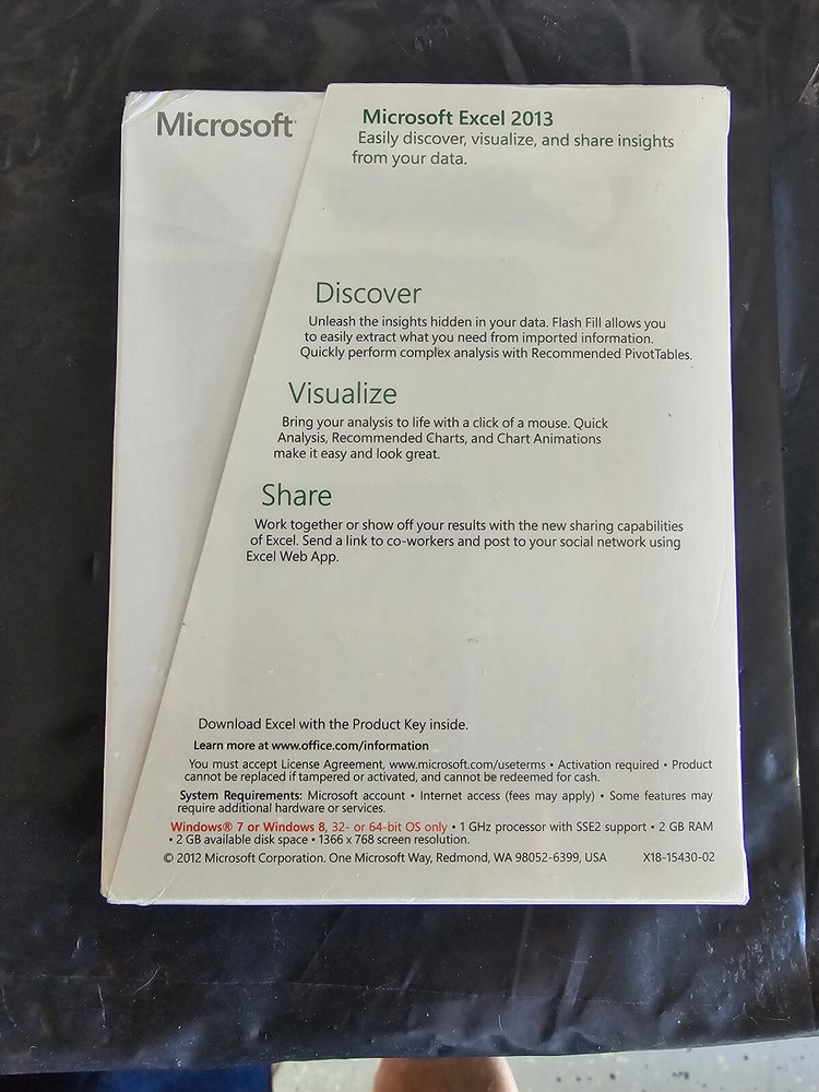 Microsoft Excel 2013 Product Key Card Full Retail Version for 2 PCs =SEALED BOX=