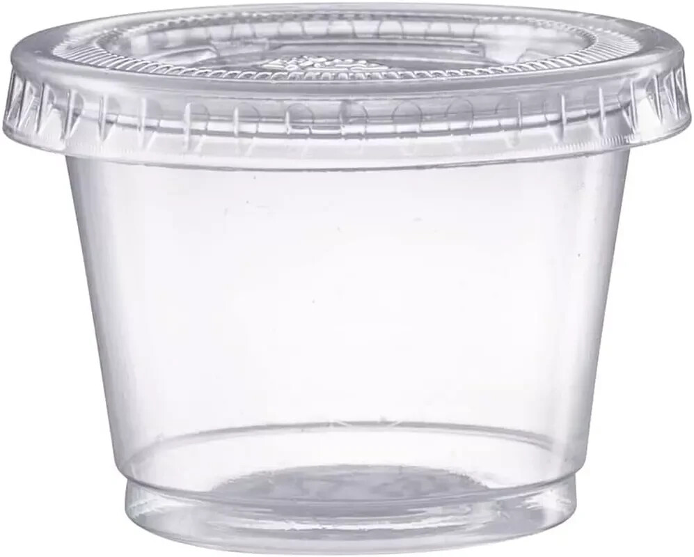 [1 oz. - 100 Count Clear Disposable Plastic Portion Cups with Lids - Small Plast