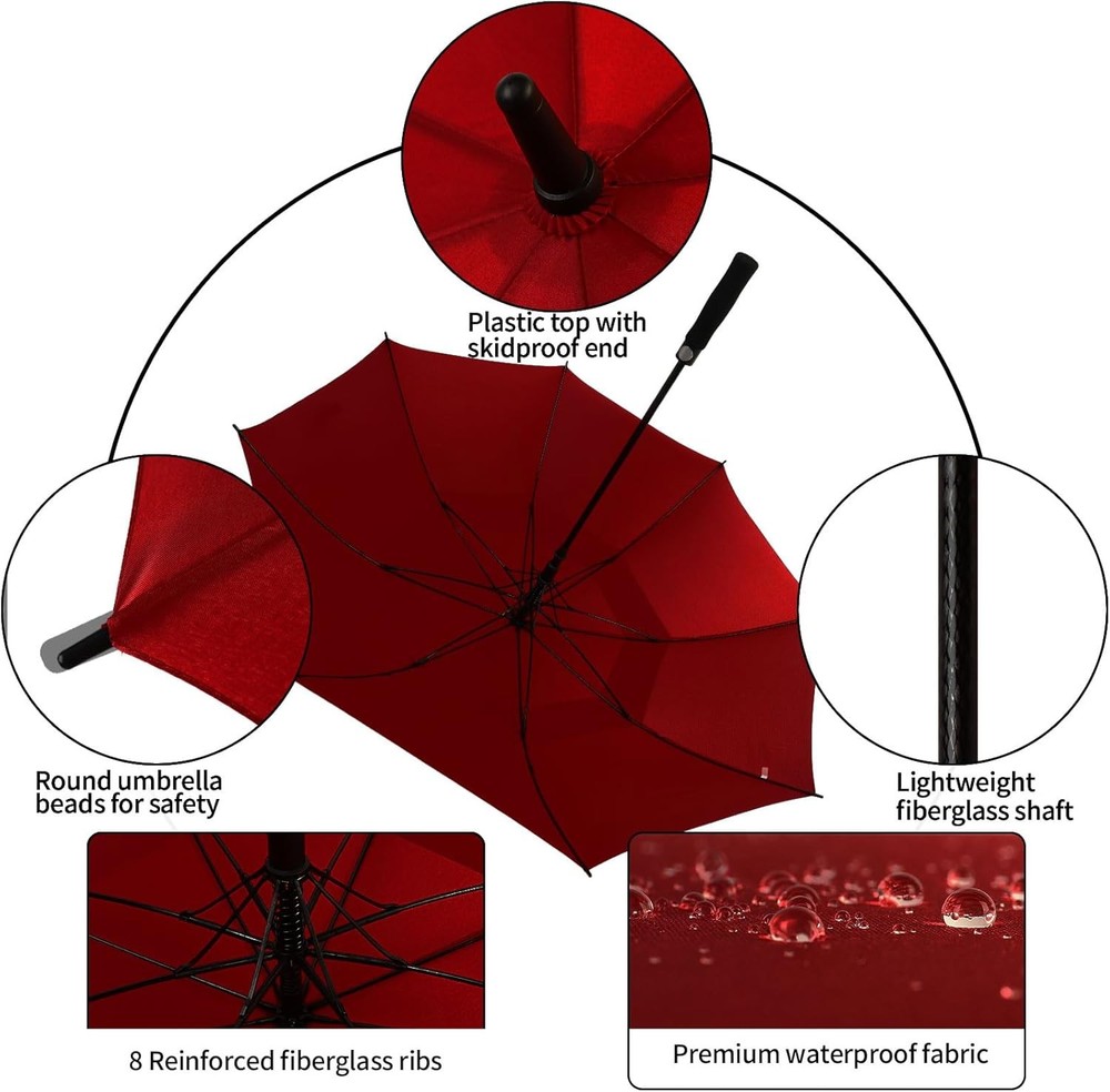 Automatic Open Extra Large Golf Umbrella Windproof Heavy Duty 62 Inch, Wine