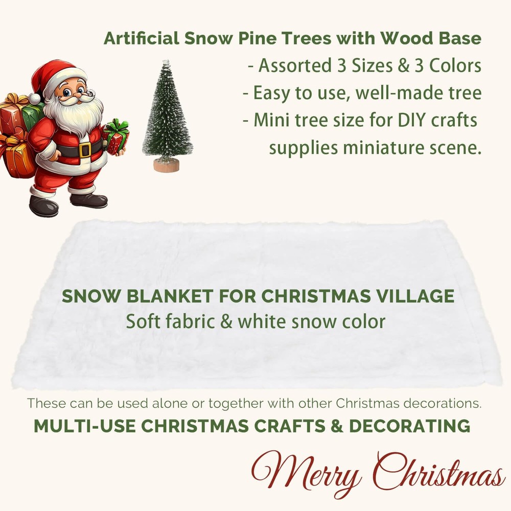 Christmas Decor Bottle Brush Trees Set- 24PCS Assorted White & Green