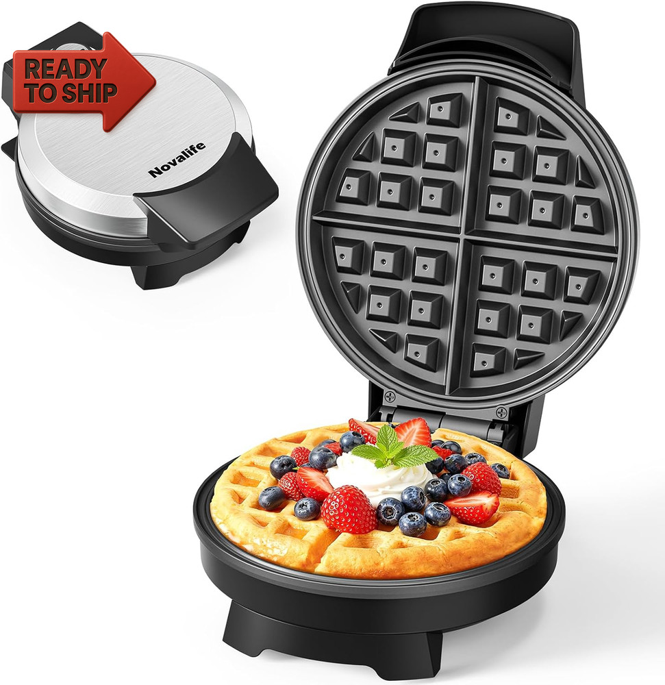 Waffle Maker, 7“ round Classic Belgian Waffle Iron, Adjustable Browning Control
