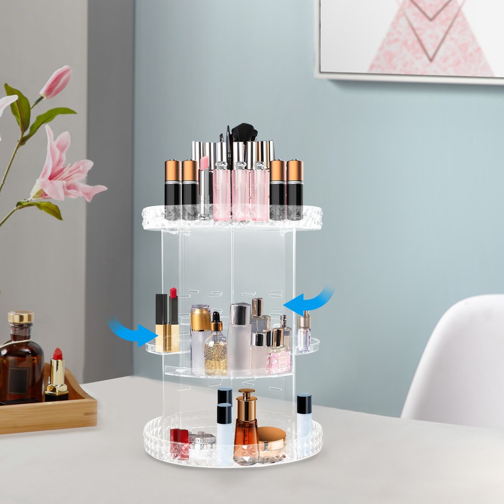 360° Rotating Makeup Organizer Adjustable Shelf Rotatable Cosmetic Organizer Box