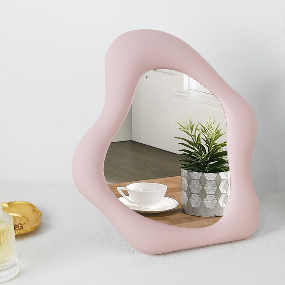 Small Wall Mirror Table Mount Vanity Mirror 10 “L x 8.8 ”W (Pink)
