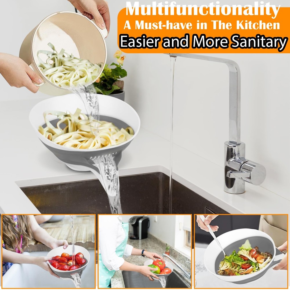 Collapsible Colander - Small Strainer Basket, Side-Drain Design, Dishwasher S...