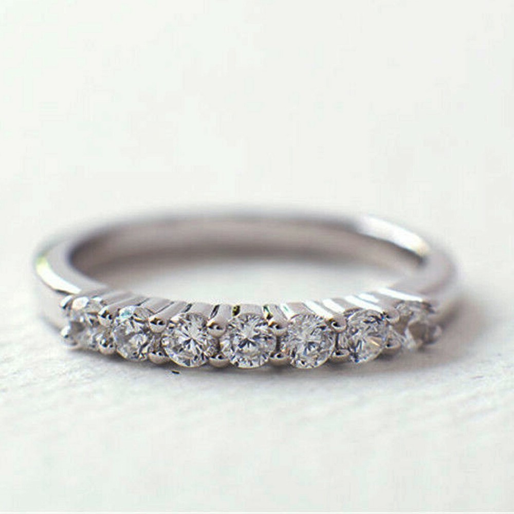 Stunning 925 Sterling Silver Moissanite Half Eternity Stackable Wedding Band