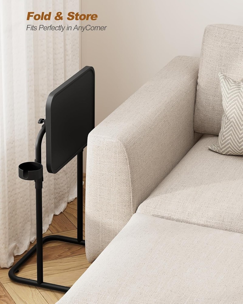 C Shaped End Table W/ Tiltable Surface Adjustable Height Side Table Slide Under