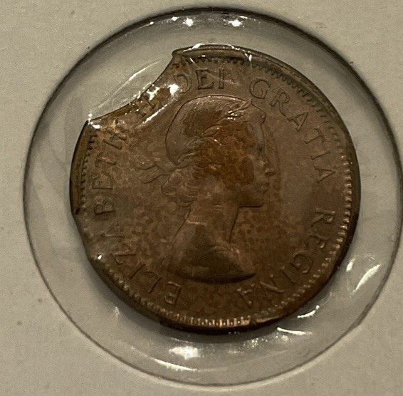 Canada 1c Cent - Error - DOUBLE Clipped Planchet 1961 UNC