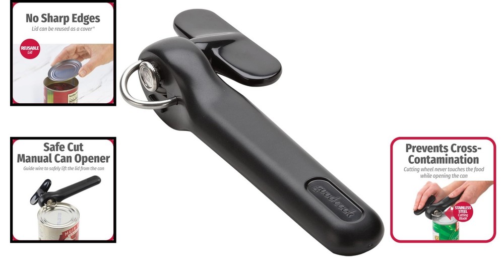 Hands-Free Safe Cut Can Opener in Elegant Black - Effortless & Secure Use
