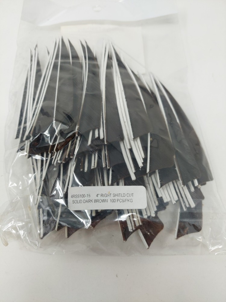 100pk Bullseye Archery Feathers 4" Right Wing: Shield Solid Dark Brown